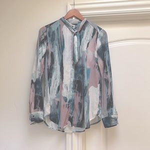 Watercolor blouse with neck tie